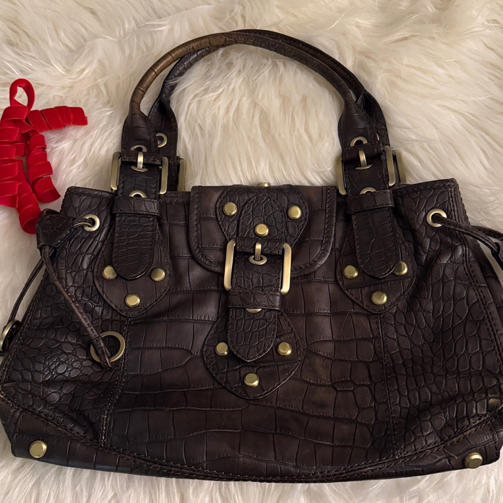 Rafe’ Made in Italy Elegant Brown Crocodile-Embossed Handbag🔥